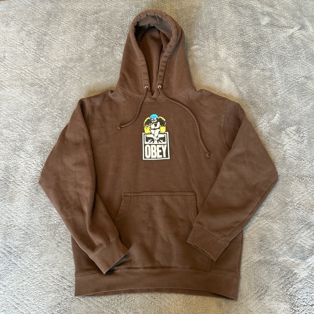 Obey fallen angels men's brown hoodie